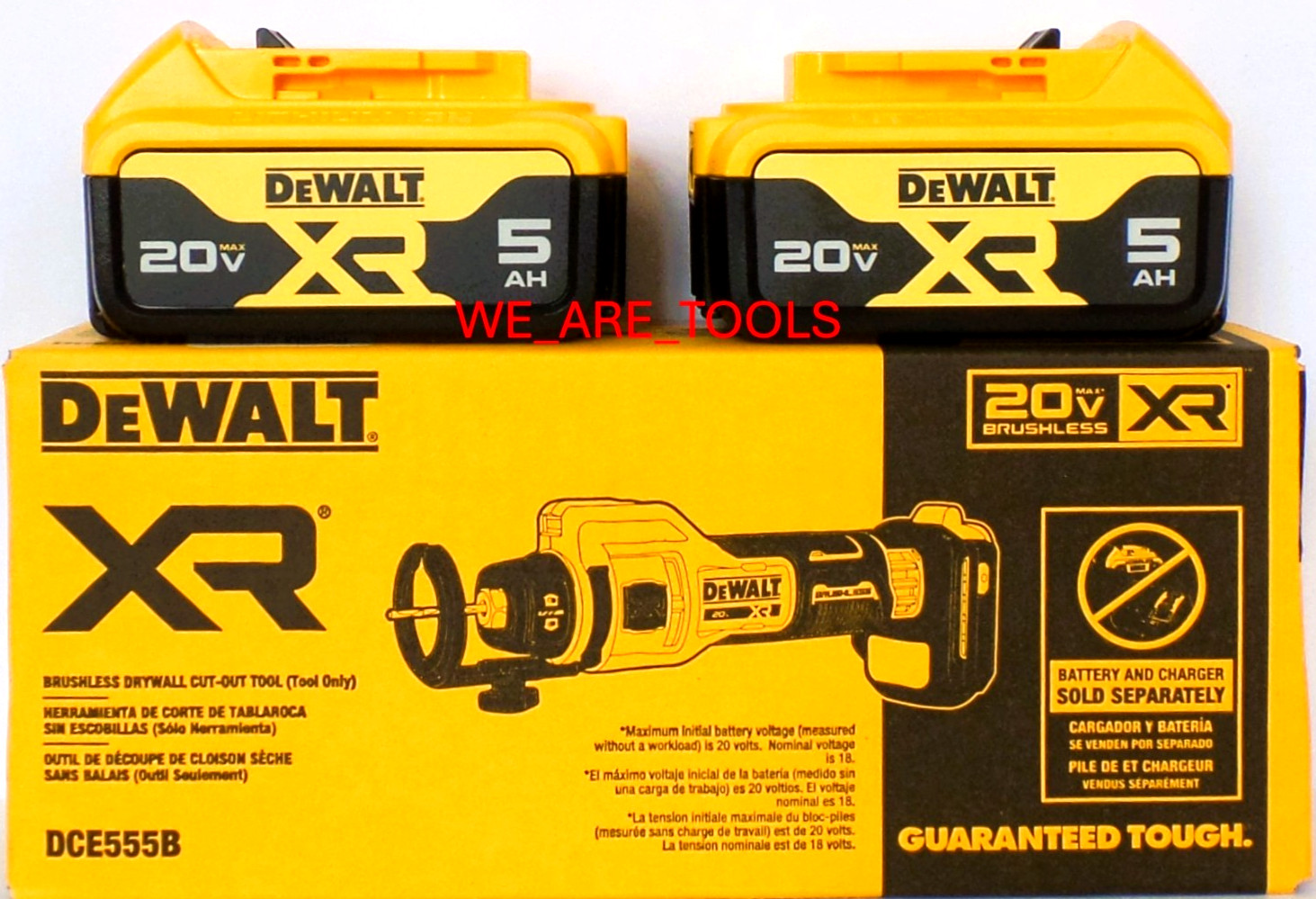 Dewalt DCE555B 20V XR Brushless Rotary Drywall Cut-Out, 2) DCB205 5.0 AH Battery