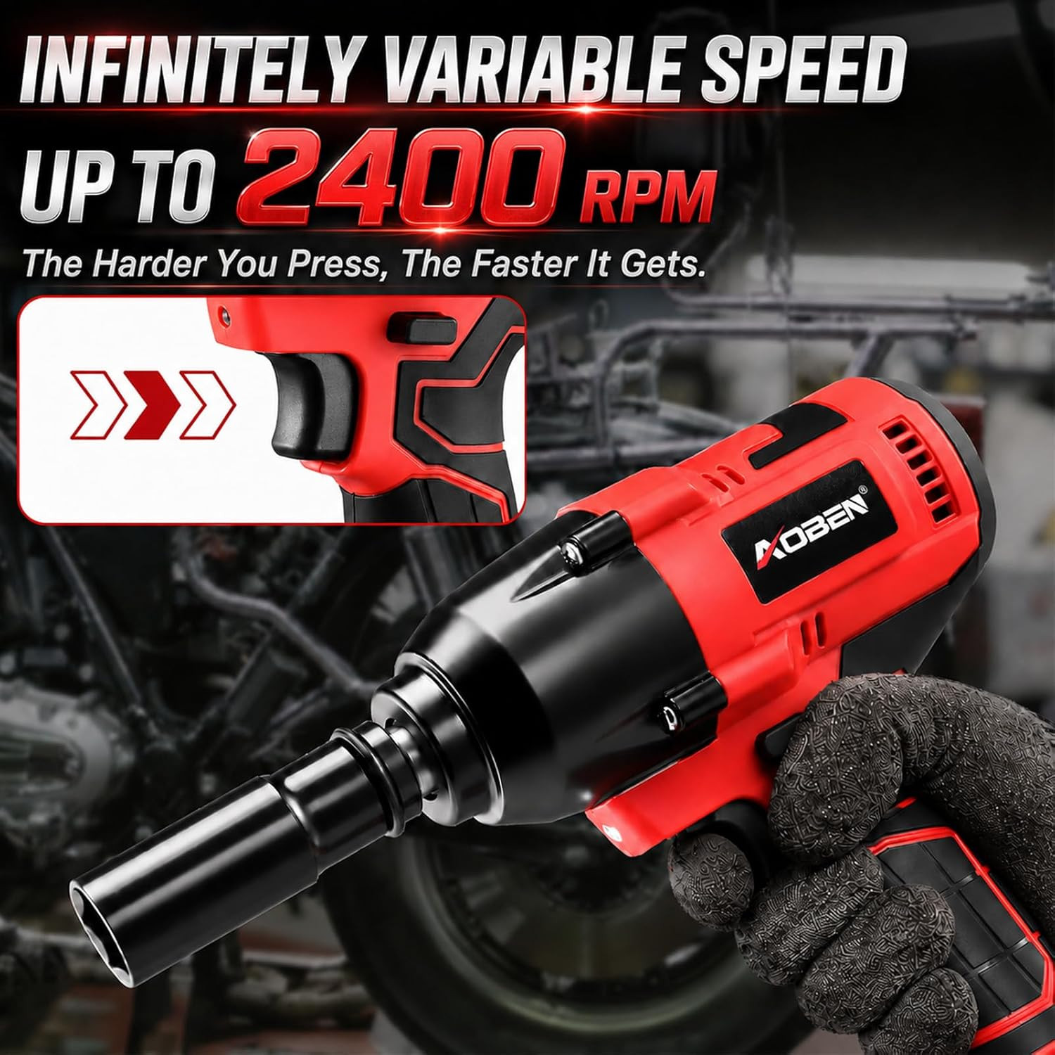 Cordless Impact Wrench 1/2 Inch, Power Impact Gun Kit, Max 600N. M/450Ft-Lbs Hig