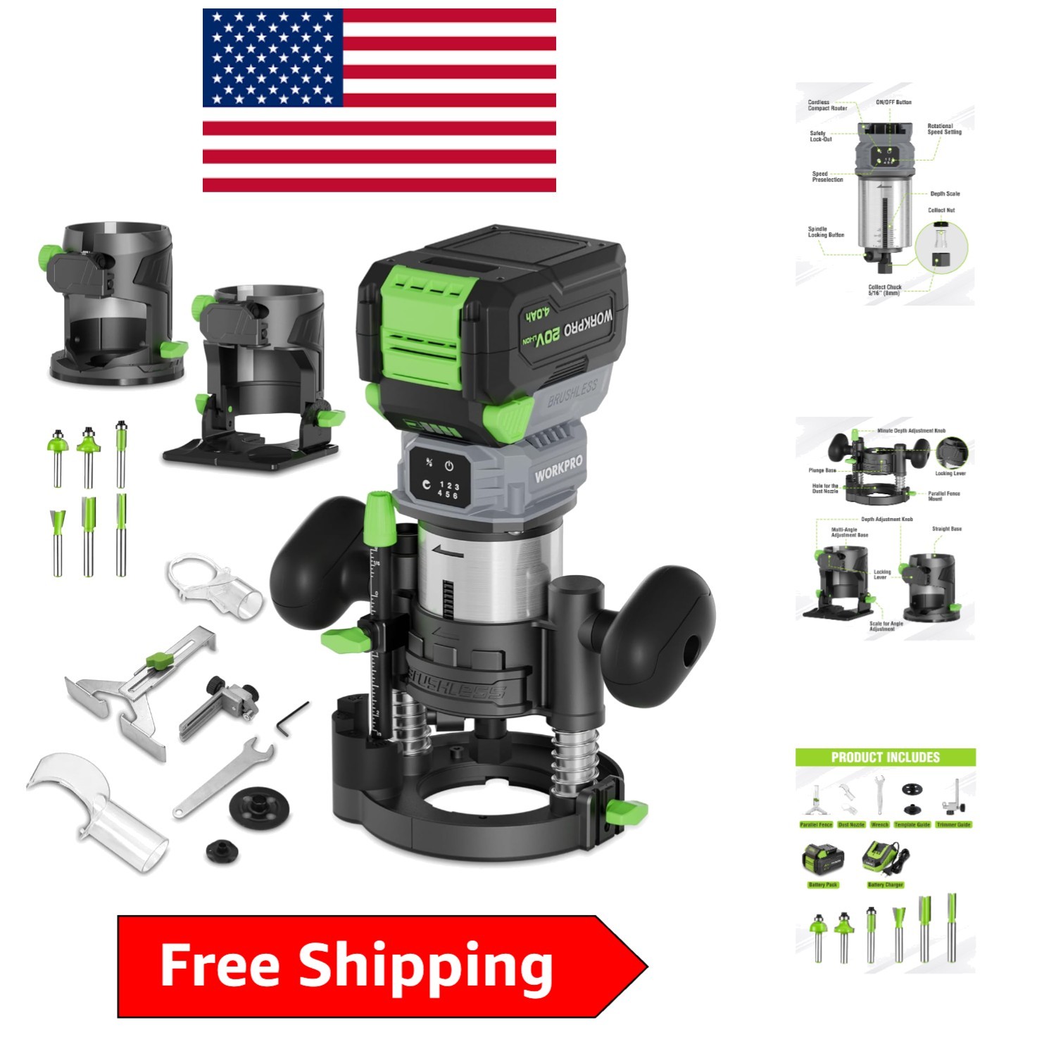 20V Lithium-Ion Cordless Router Tool with Precision Guides and Speed Control
