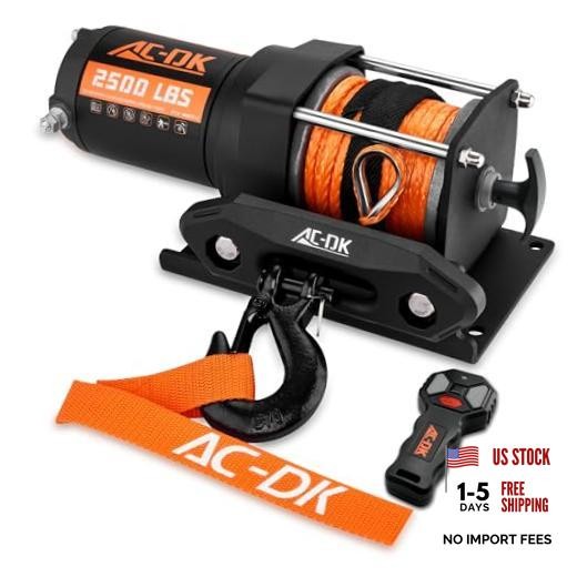 2500 lb ATV/UTV Winch Kit, 12V Electric Winch with Synthetic 2500lb Orange