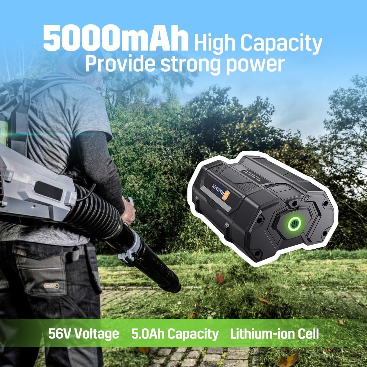 1x For EGO POWER+ BA2800T 56V 5.0 AH Lithium Ion Battery w/ Fuel Gauge 56 Volt