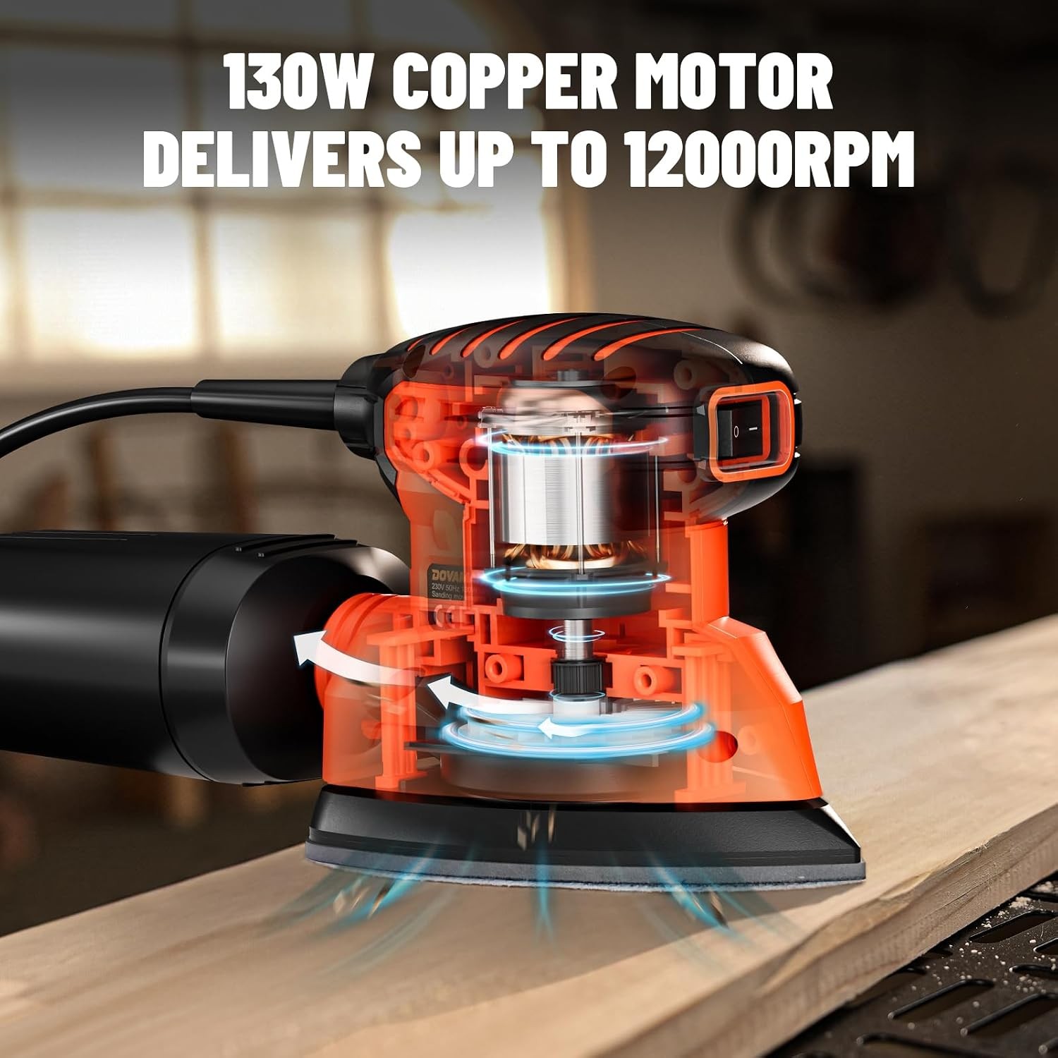 DOVAMAN 130W Detail Sander, 12000RPM Palm Sander Tool | Electric Sander with Dus