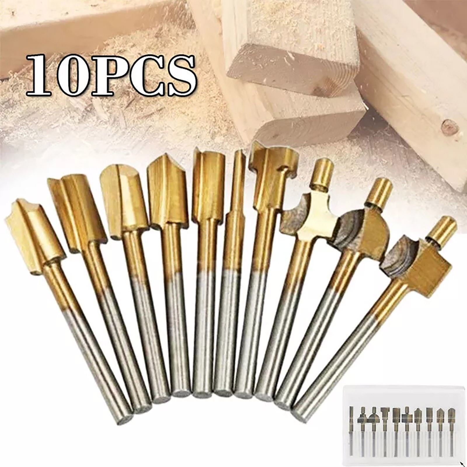 10x 1/8&Prime; 3MM Titanium Mini Hss Router Bits Trimmer Shank For Rotary Tool