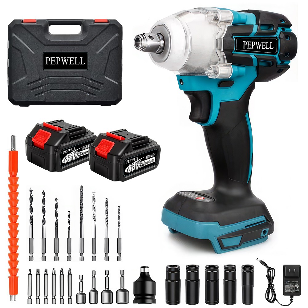 Cordless Impact Wrench 1/2&Prime; Brushless Impact Gun 2×6.0Ah Batteries for Car Home
