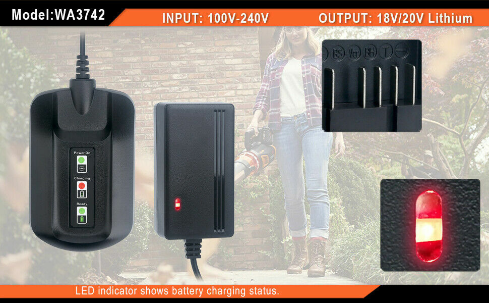 Replcae WA3742 Battery Charger for Worx 18V&20V Lithium Battery WA3525,WA3520