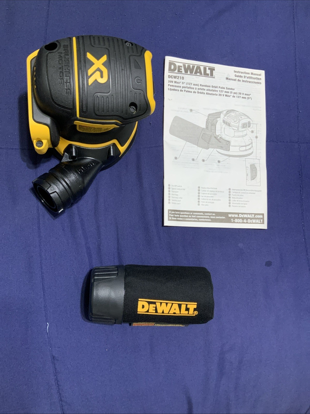 Dewalt DCW210B 20v Max Xr 5” Brushless Random Orbital Sander And Dust Bag