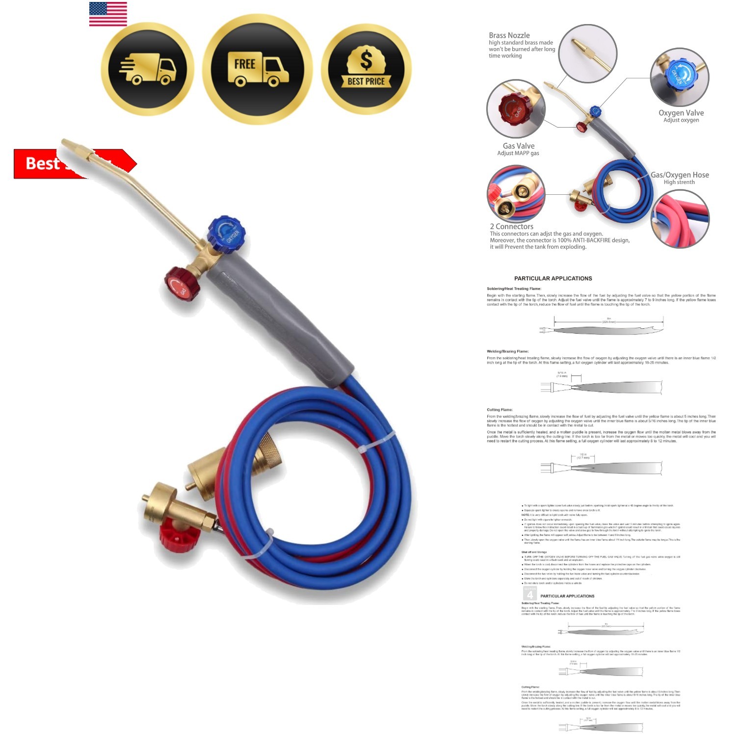 Brass Oxygen MAPP/Propane Welding Torch| Duel Fuel by Oxygen and MAPP PRO/Pro…