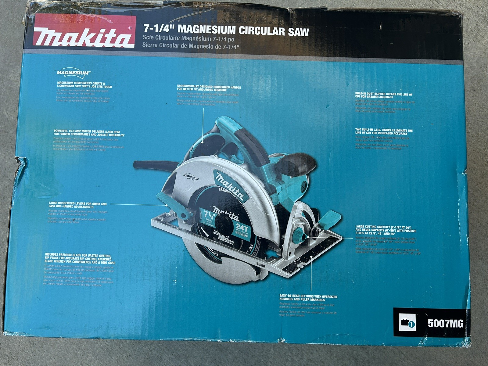 Makita 5007MG 7-1/4&Prime; Magnesium Circular Saw, 15 AMP, L.E.D. Light, case