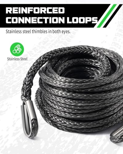 Winch Rope Extension, 1/4 » x 50ft Synthetic Winch 1/4 Inch x 50 Feet Gray