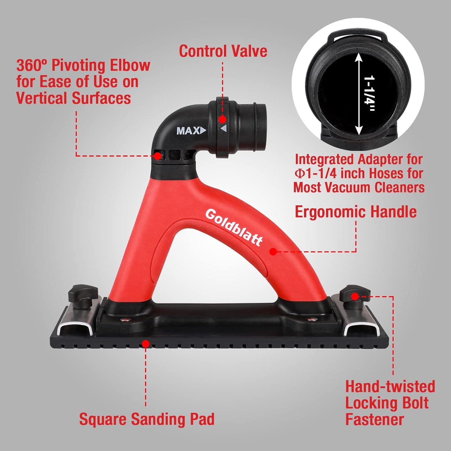 Dust Free Hand Sander Dustless Drywall Vacuum Sander W/ 6.5 ft Hose Sanding Pad