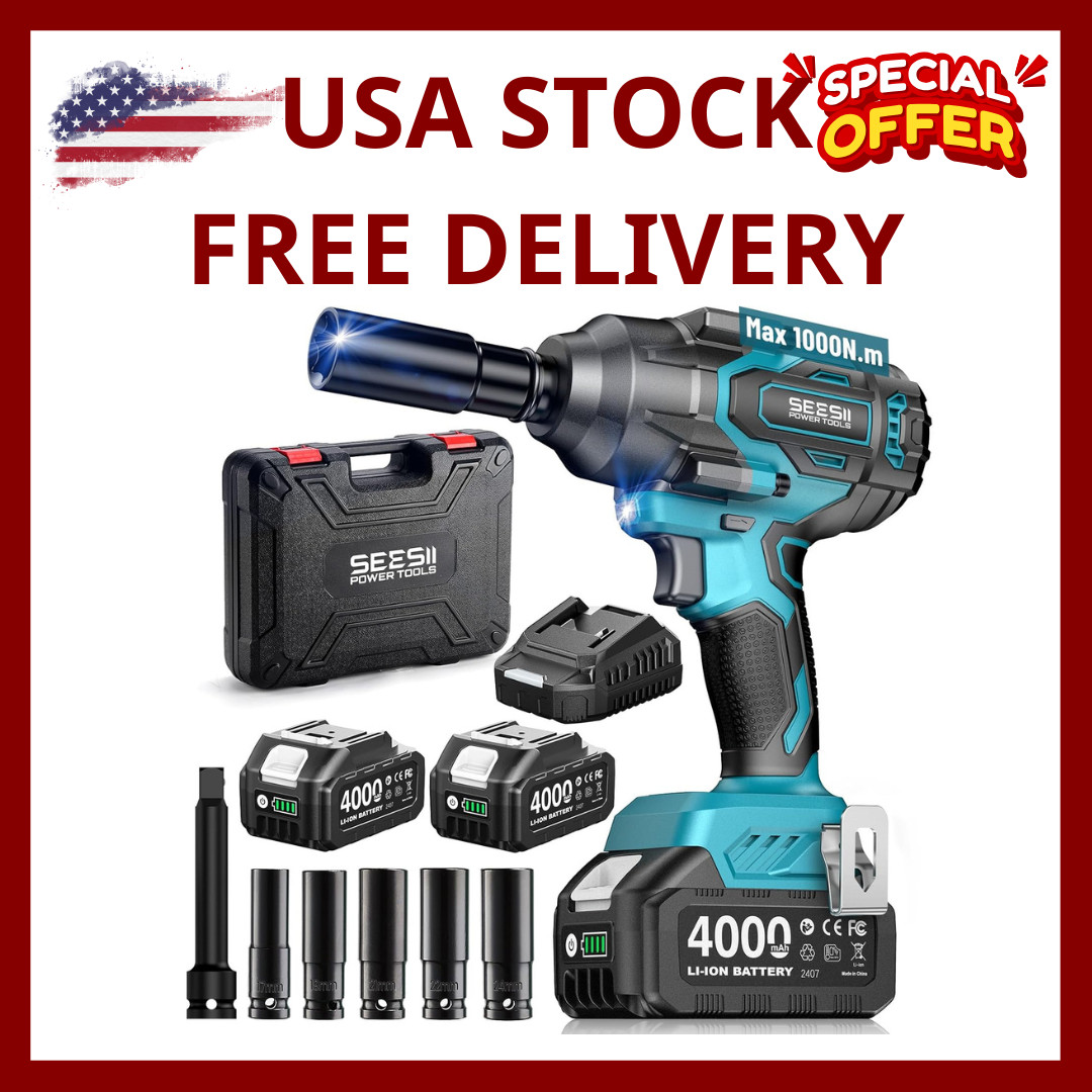 Seesii 1000N.m (738ft-lbs) Cordless Impact Wrench High Torque,1/2&Prime; Brushless Imp