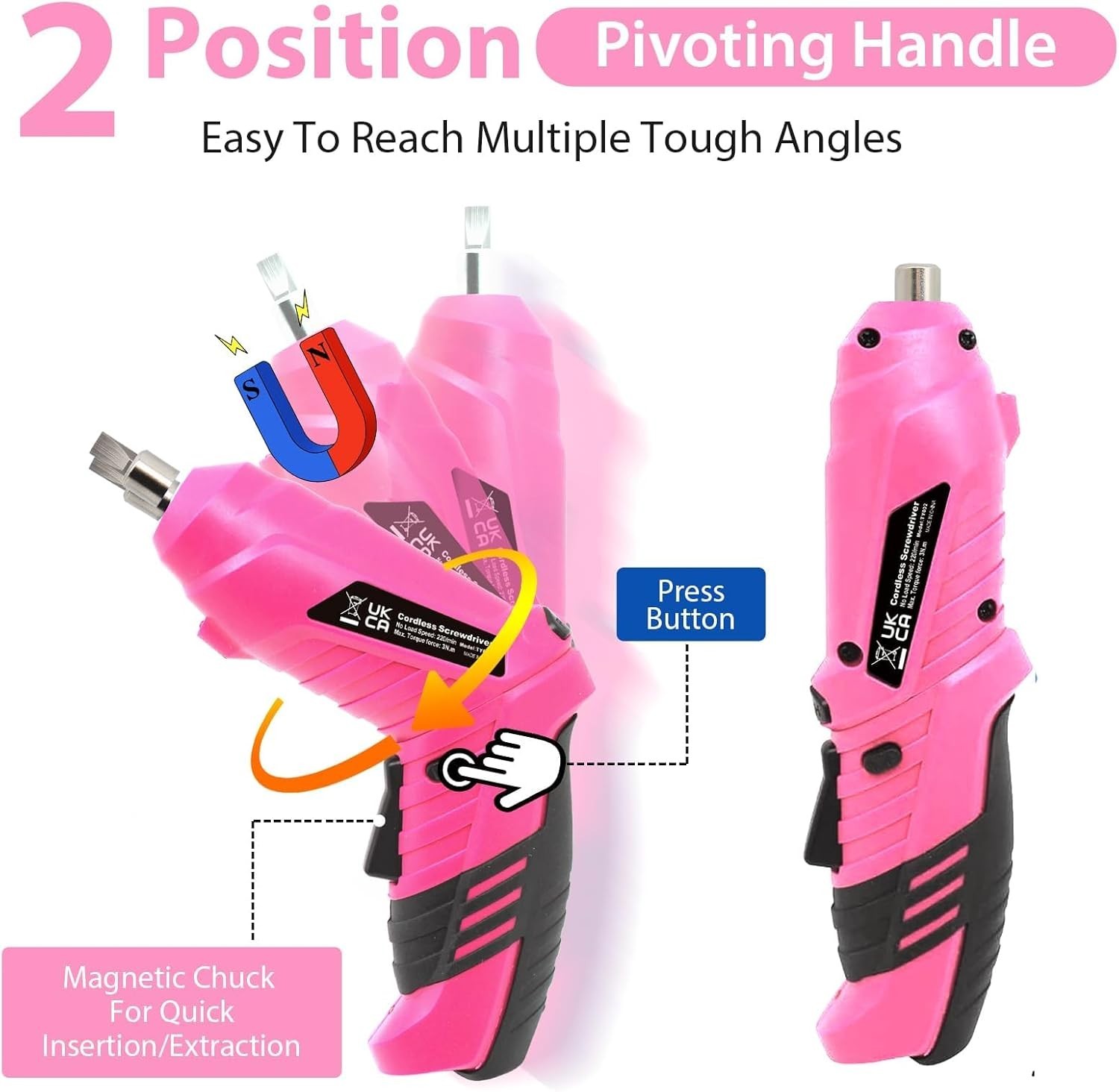 Pink Cordless Electric Screwdriver Set: 47-Piece Rechargeable Drill for Women
