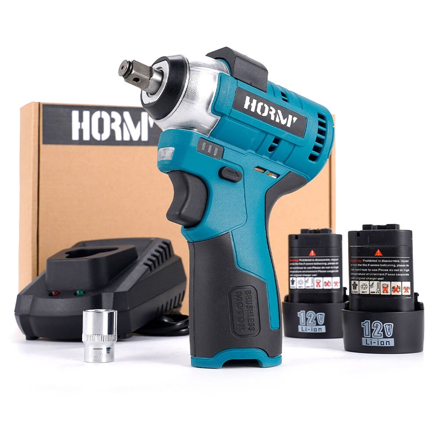 2000mAh High Torque 3/8&Prime; Impact Wrench Brushless Cordless Drill Kit + 2 Battery