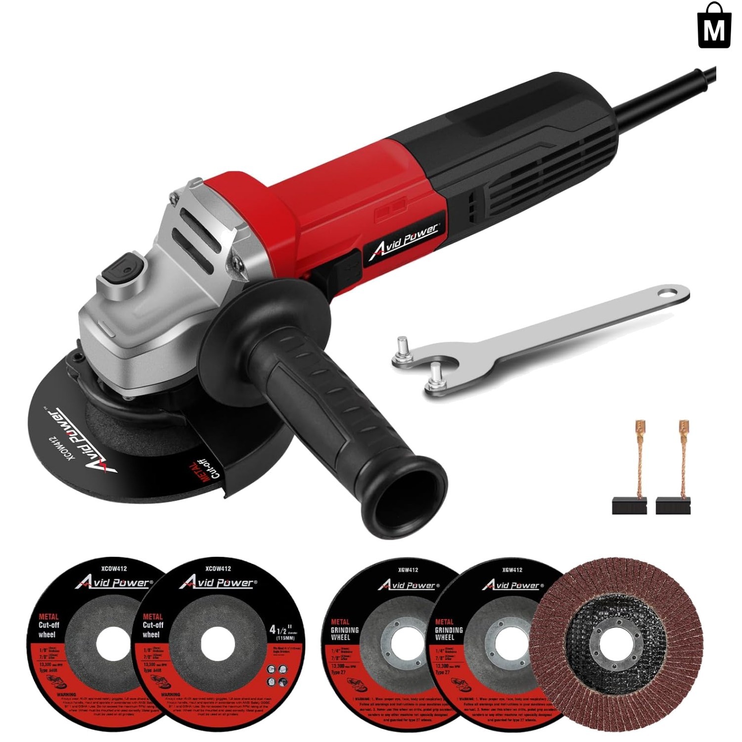 Powerful 900W Electric Angle Grinder 4-1/2 inch with Safety Guard & Accessories
