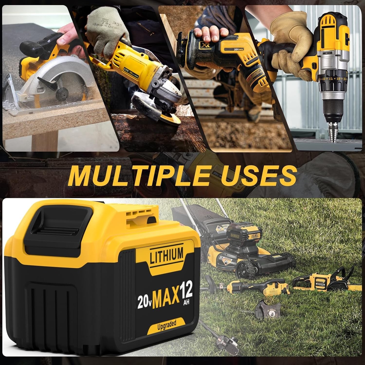 4Pack 20V For DeWalt 20 Volt Max XR 12.0AH Battery DCB206-2 DCB205-2 Lithium Ion