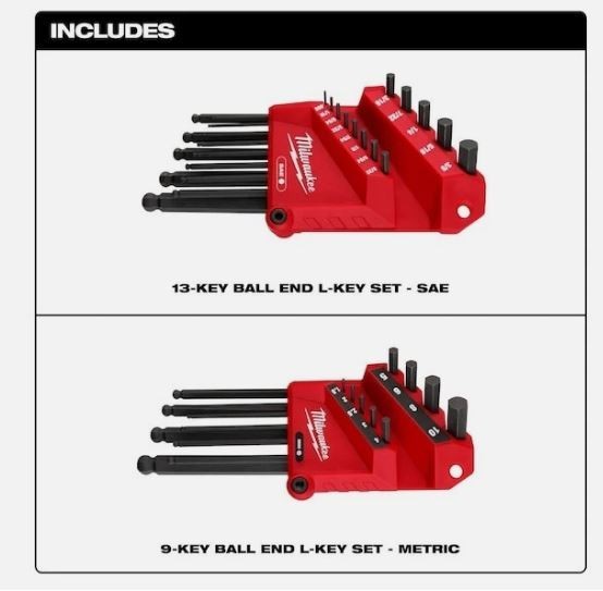 Milwaukee 22 Pc Hex Key Set Ball End L-Style SAE/Metric 48-22-2187 New
