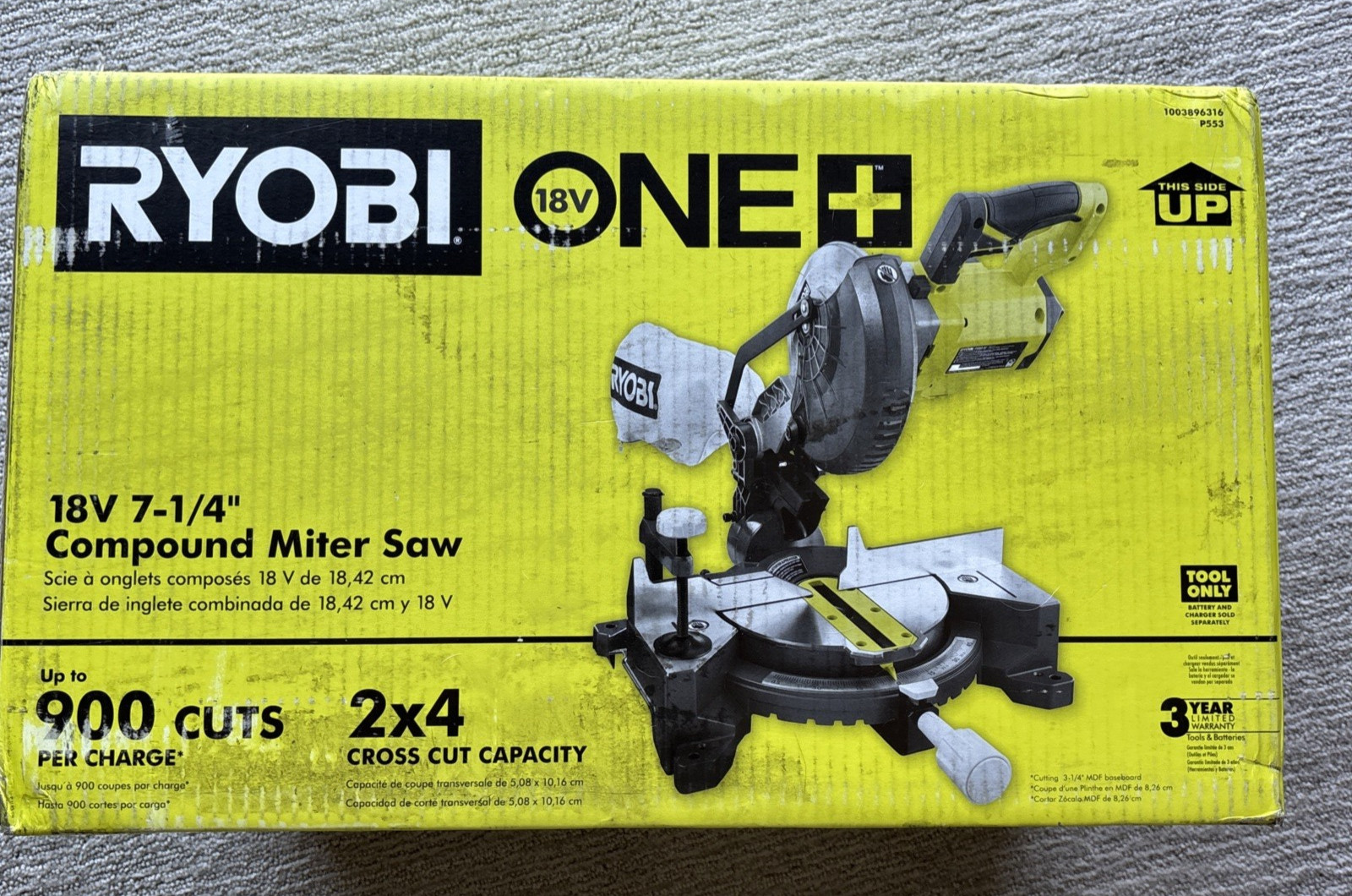 RYOBI ONE+ 18V Cordless 7-1/4 in. Compound Miter Saw (Tool Only) P553 New In Box