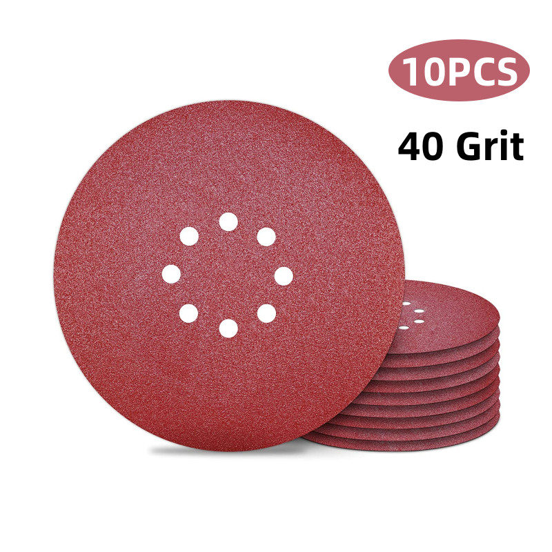 10x 80-240 Grit 9Inch 8 Hole Hook Loop Sanding Disc Sandpaper for Drywall Sander