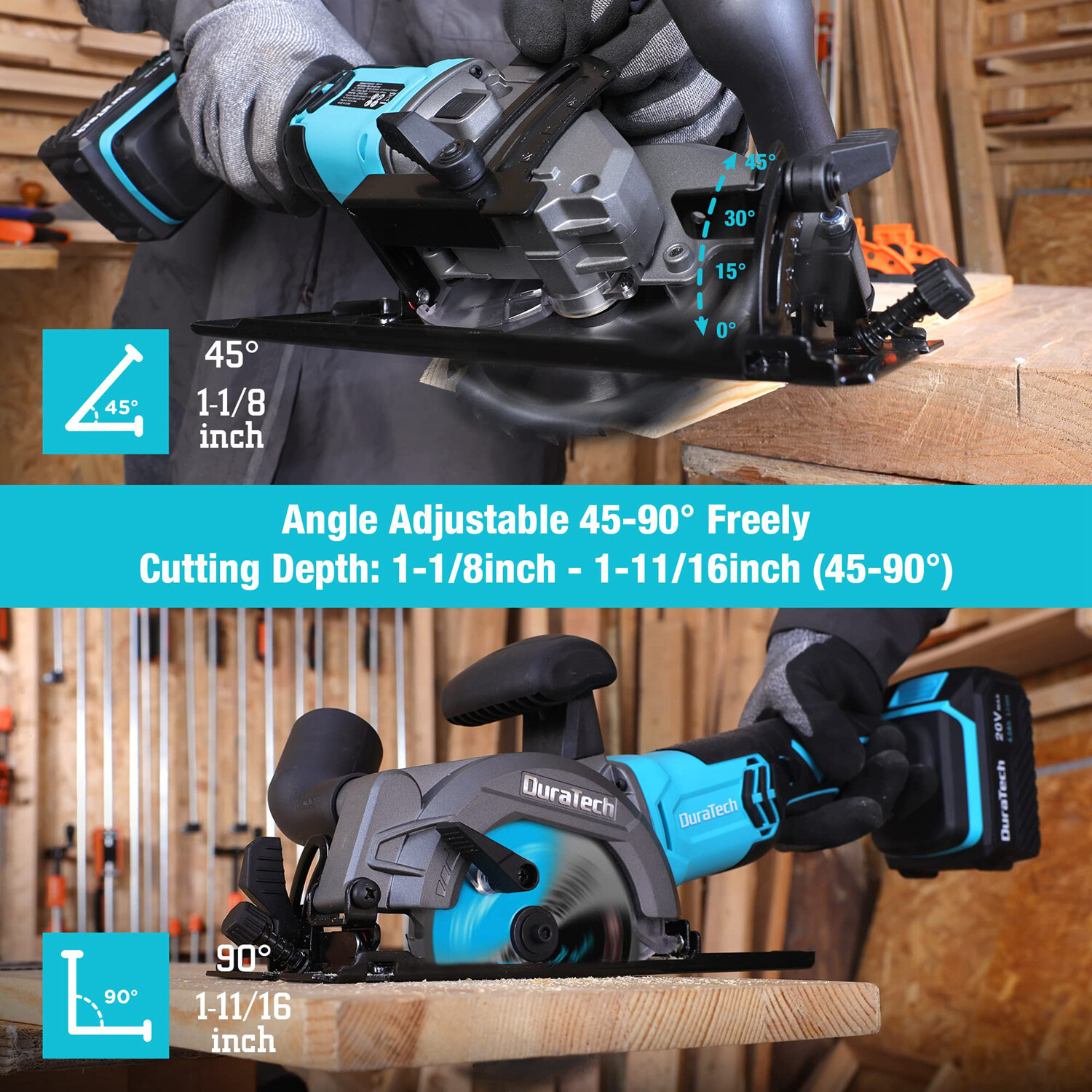 DURATECH 20V Cordless Mini Circular Saw 4-1/2&Prime; Compact Electric Circular Saw Set