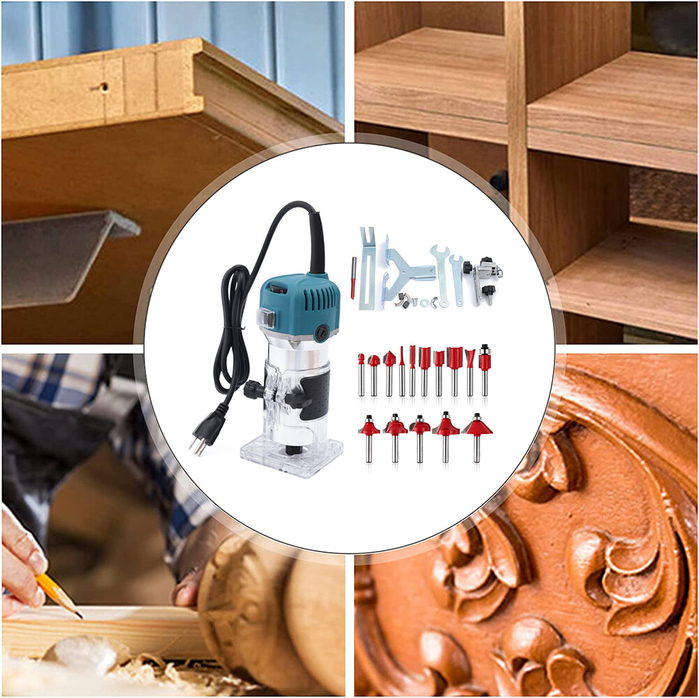 Compact Wood Router Tool Electric Hand Trimmer Set 6 Variable Speed