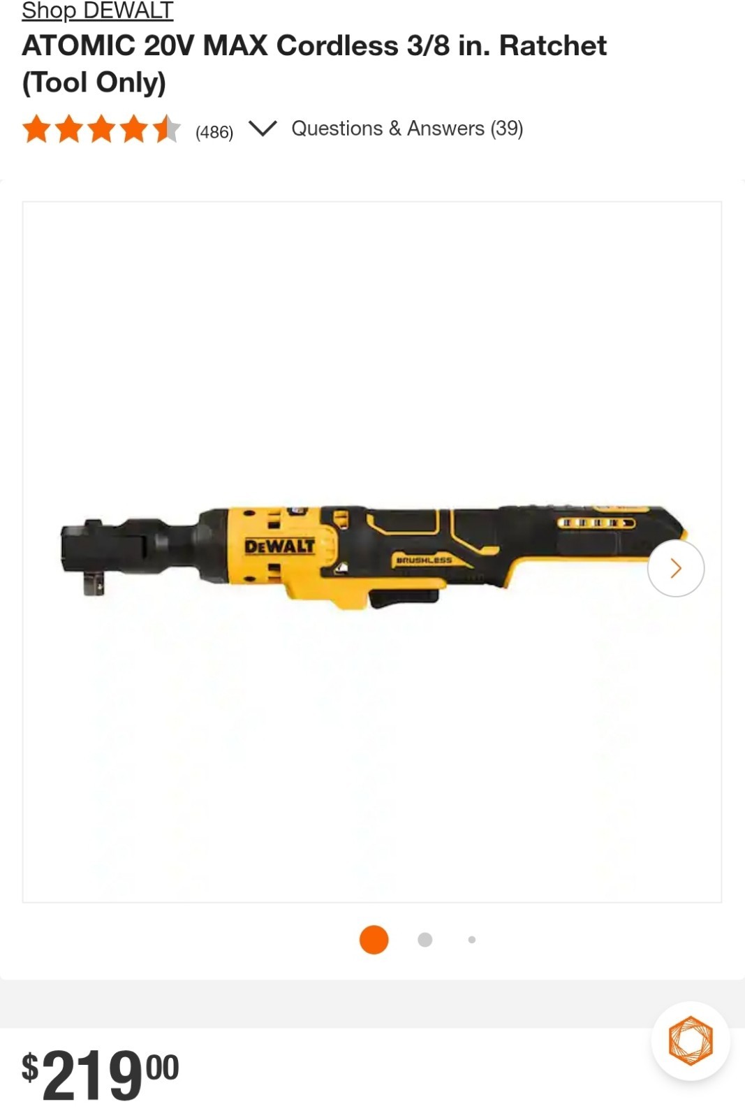 ⭐️NEW ⭐️ DeWalt 20V ATOMIC DCF513B High Torque 3/8&Prime; Ratchet