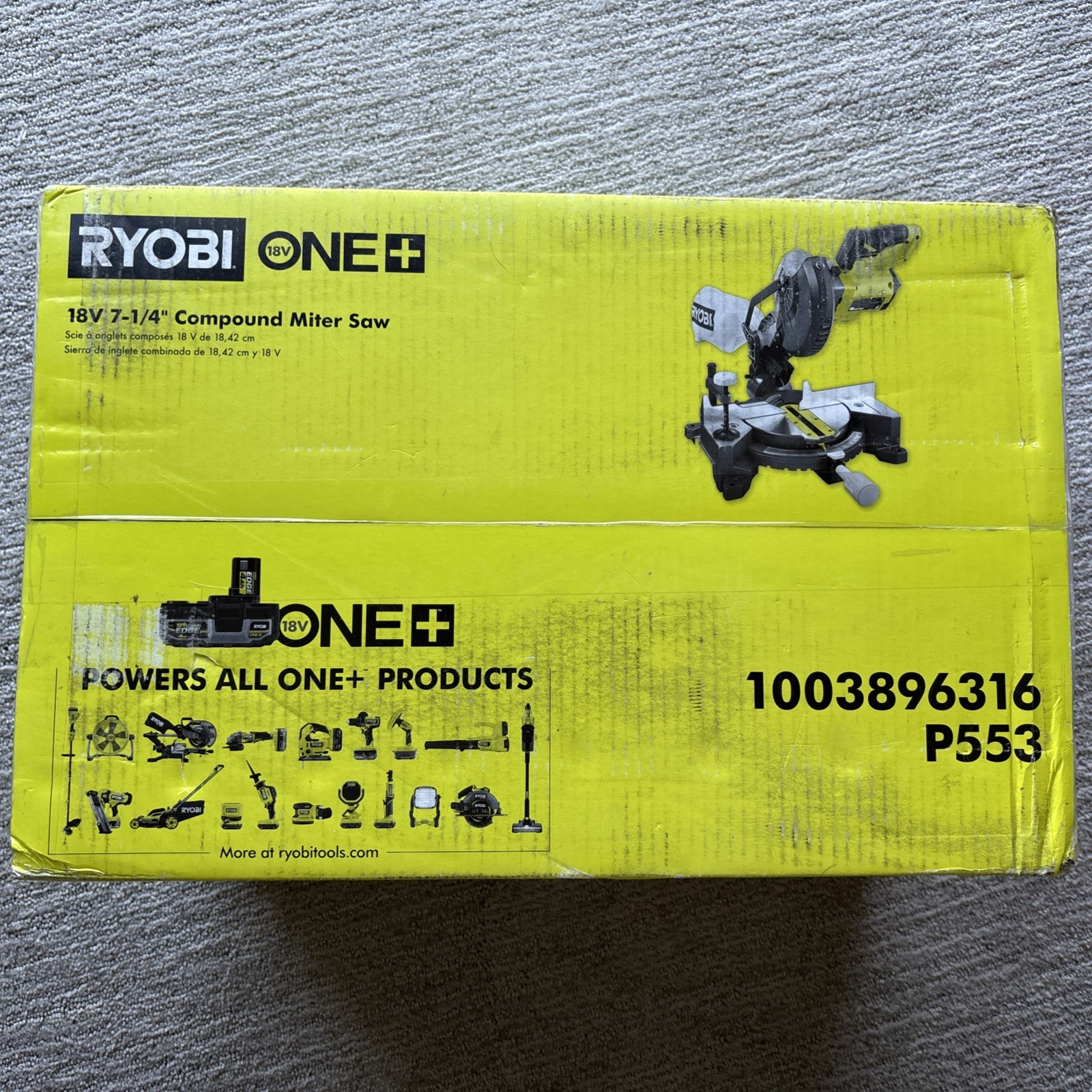 RYOBI ONE+ 18V Cordless 7-1/4 in. Compound Miter Saw (Tool Only) P553 New In Box
