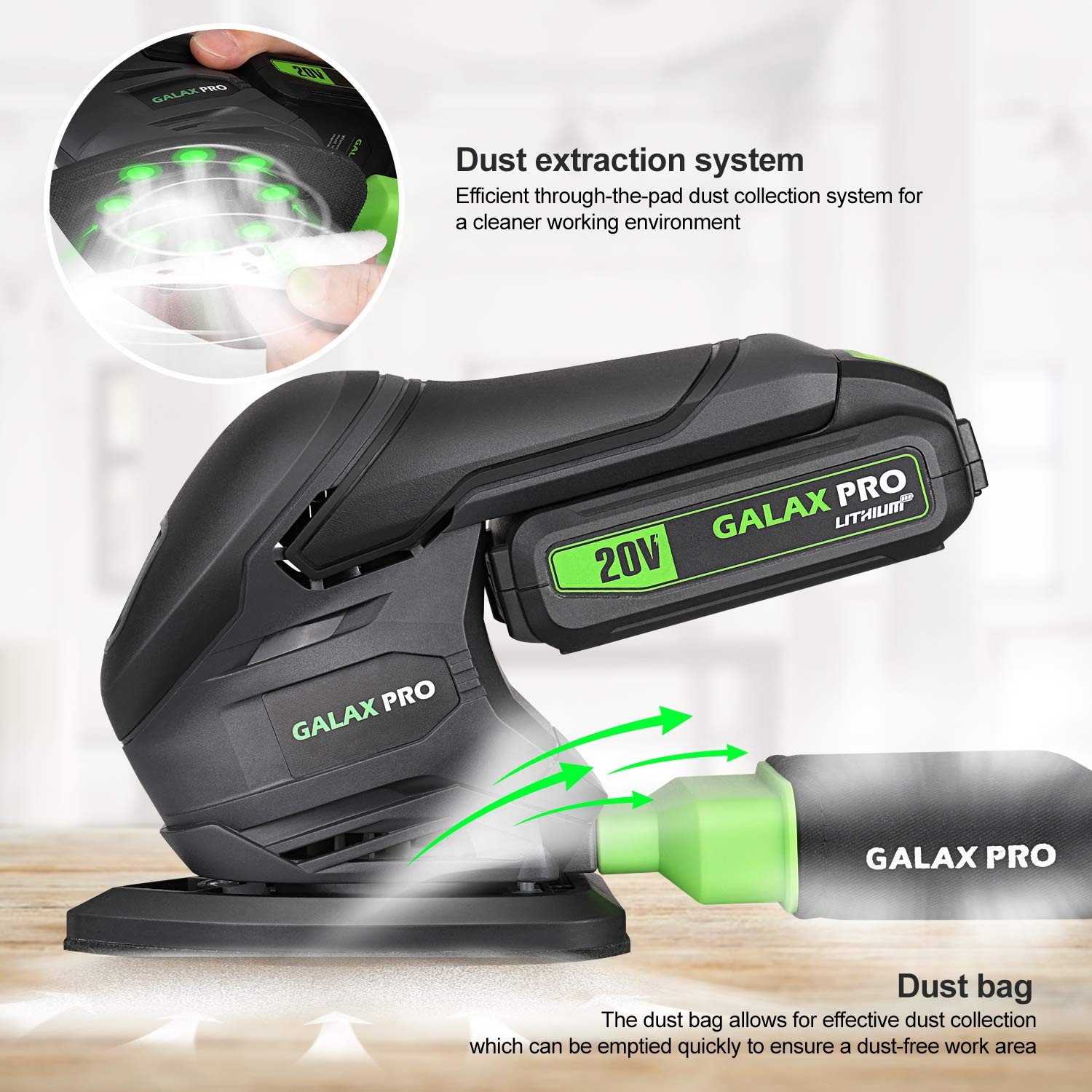 Cordless Detail Sander 20V, 20Pcs Sandpapers,12000 RPM Sanders with Dust Coll