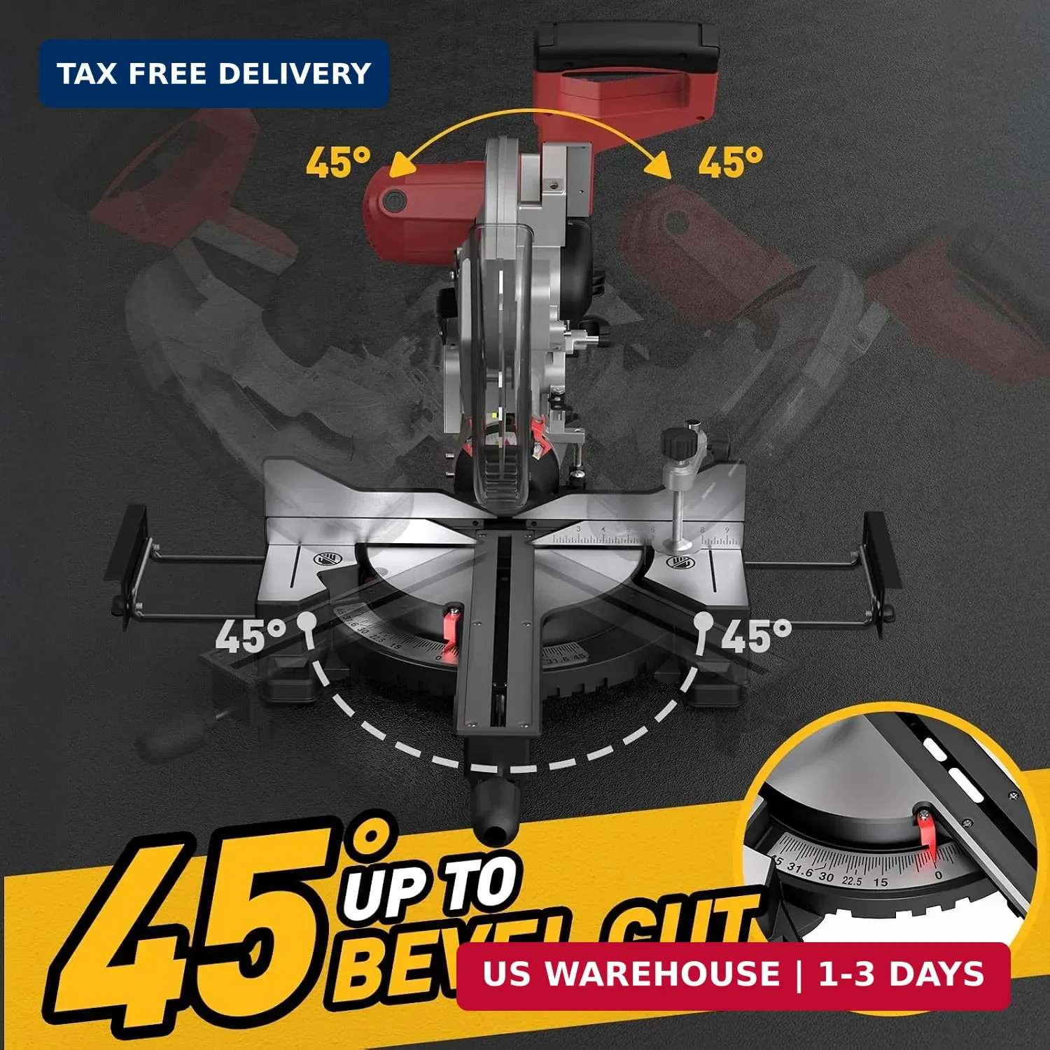 12-Inch Dual-Bevel Sliding Compound Miter Saw, 3800RPM, 15 Amp, Dual Bevel 0-45°