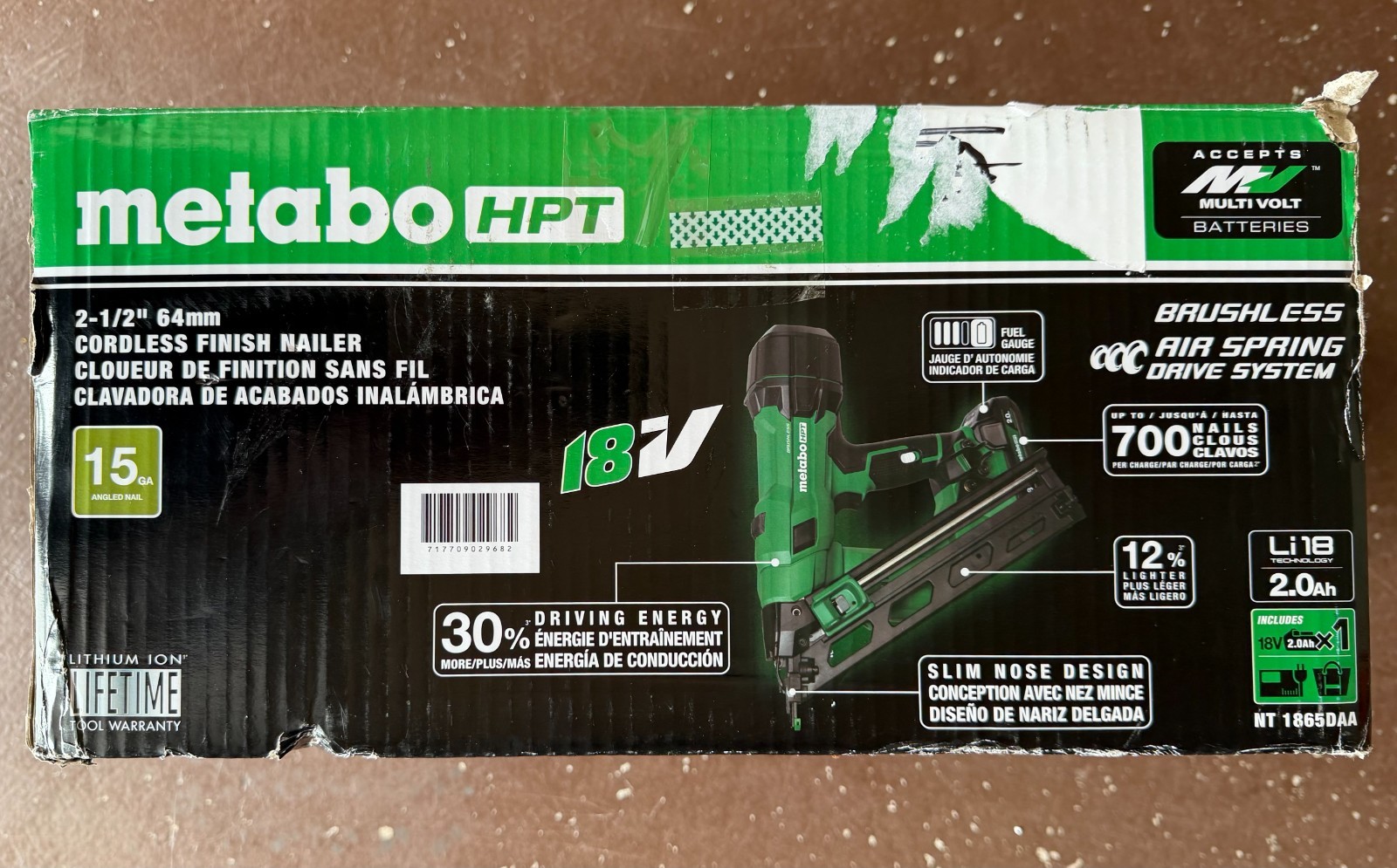 Metabo HPT 18V MultiVolt Brushless Angled Finish 15 Gauge Nailer Kit – OB