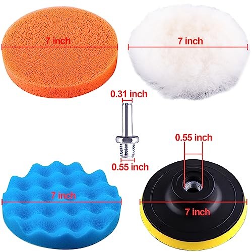 23 Pieces 7 Inch Buffing Pads Car Polisher Bonnets Foam Polishing Pad Kit Wax