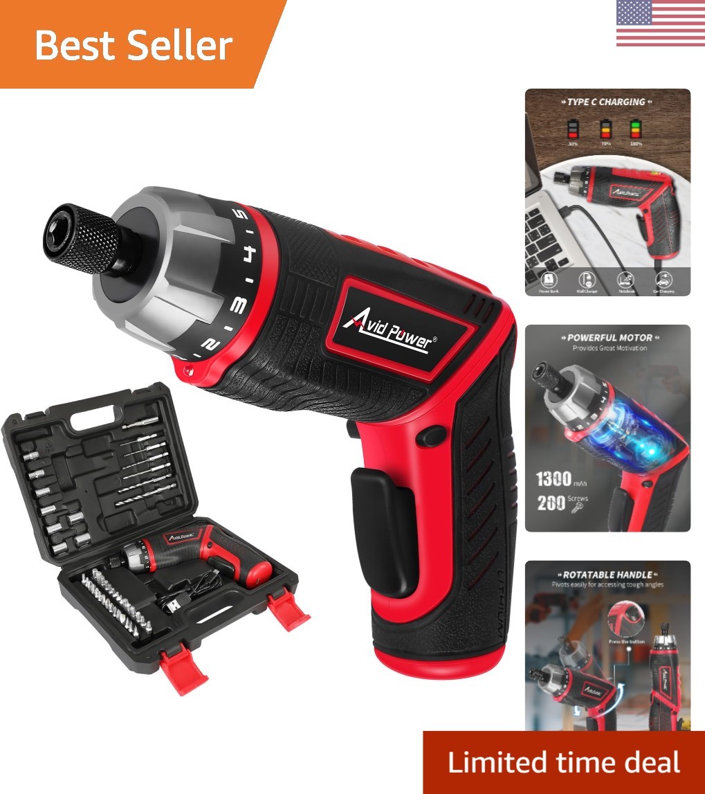 4V Cordless Screwdriver Set – 44 pcs Accessories & Rechargeable Battery Power