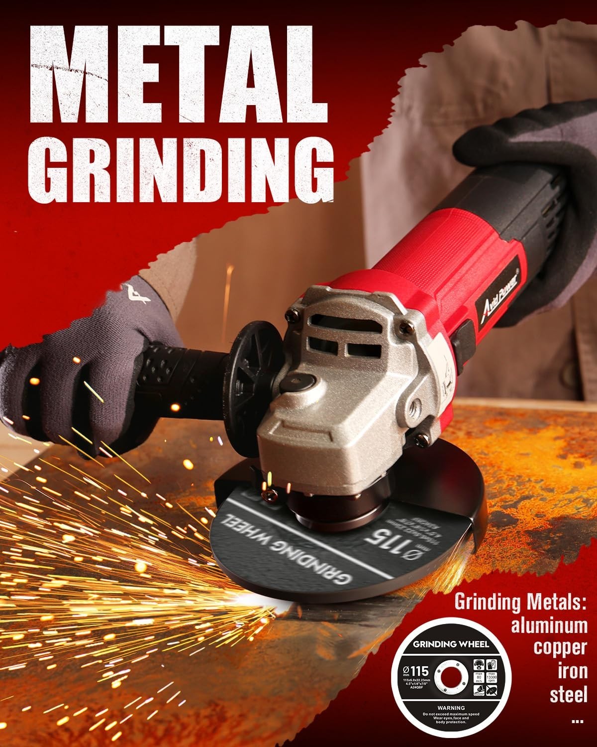 4.5&Prime; Electric Angle Grinder 750W 6.5A Metal Cutting Tool, 11500 RPM, Wheels & Ha