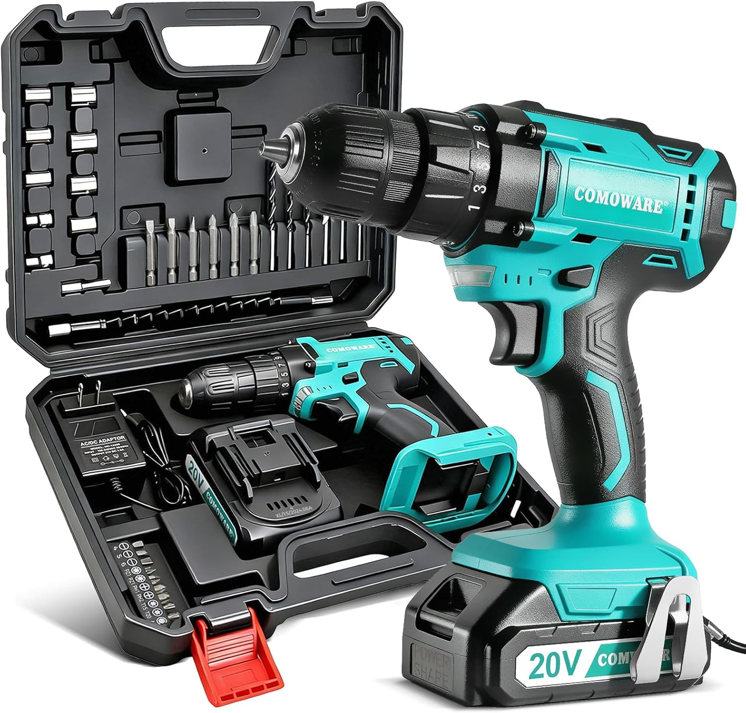 20V Cordless Drill, Electric Power Drill Set with 1 Battery & Charger, 3/8” Key