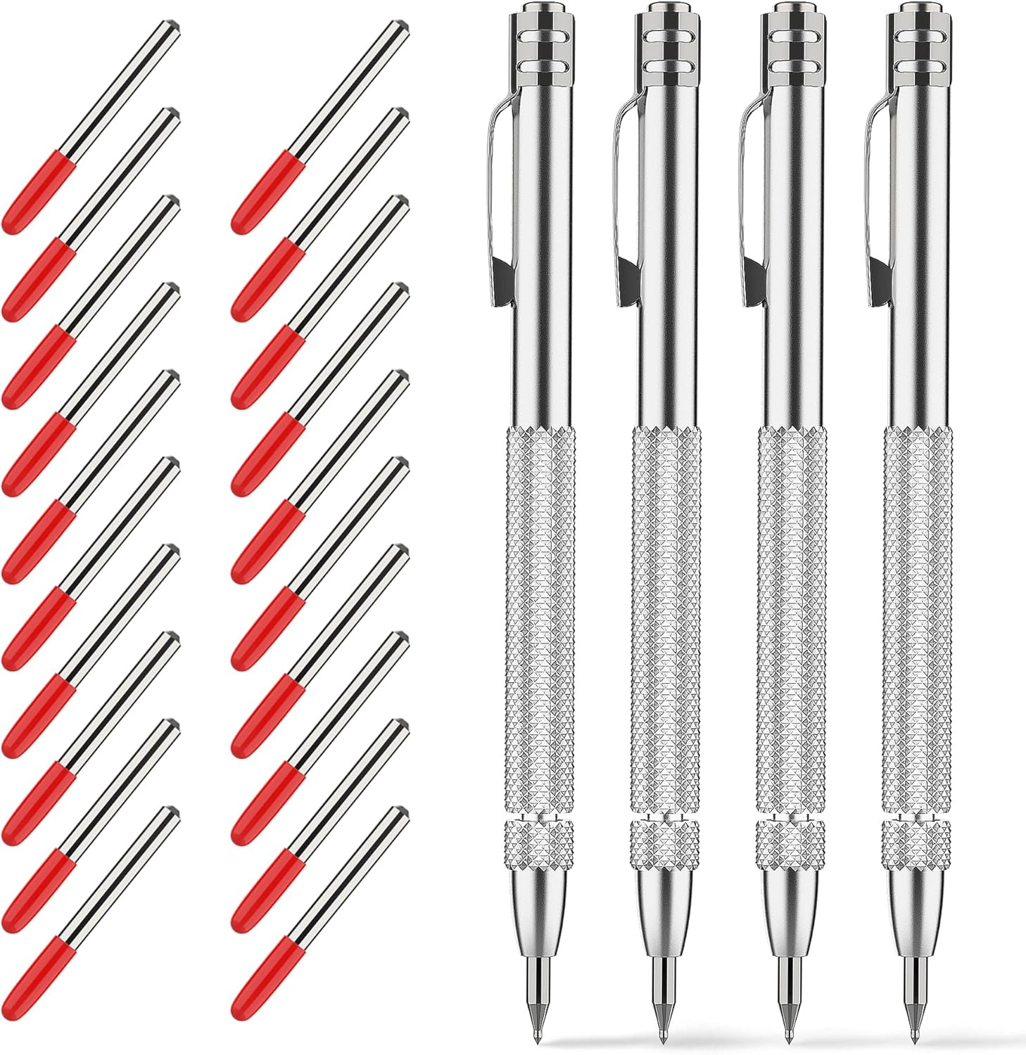 4 Pack Tungsten Carbide Scriber Set w/ Magnet + 20 Tips for Metal Glass Marking