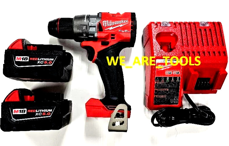 Milwaukee FUEL 2904-20 Hammer Drill, (2) 48-11-1850 5.0 Batteries, Charger M18