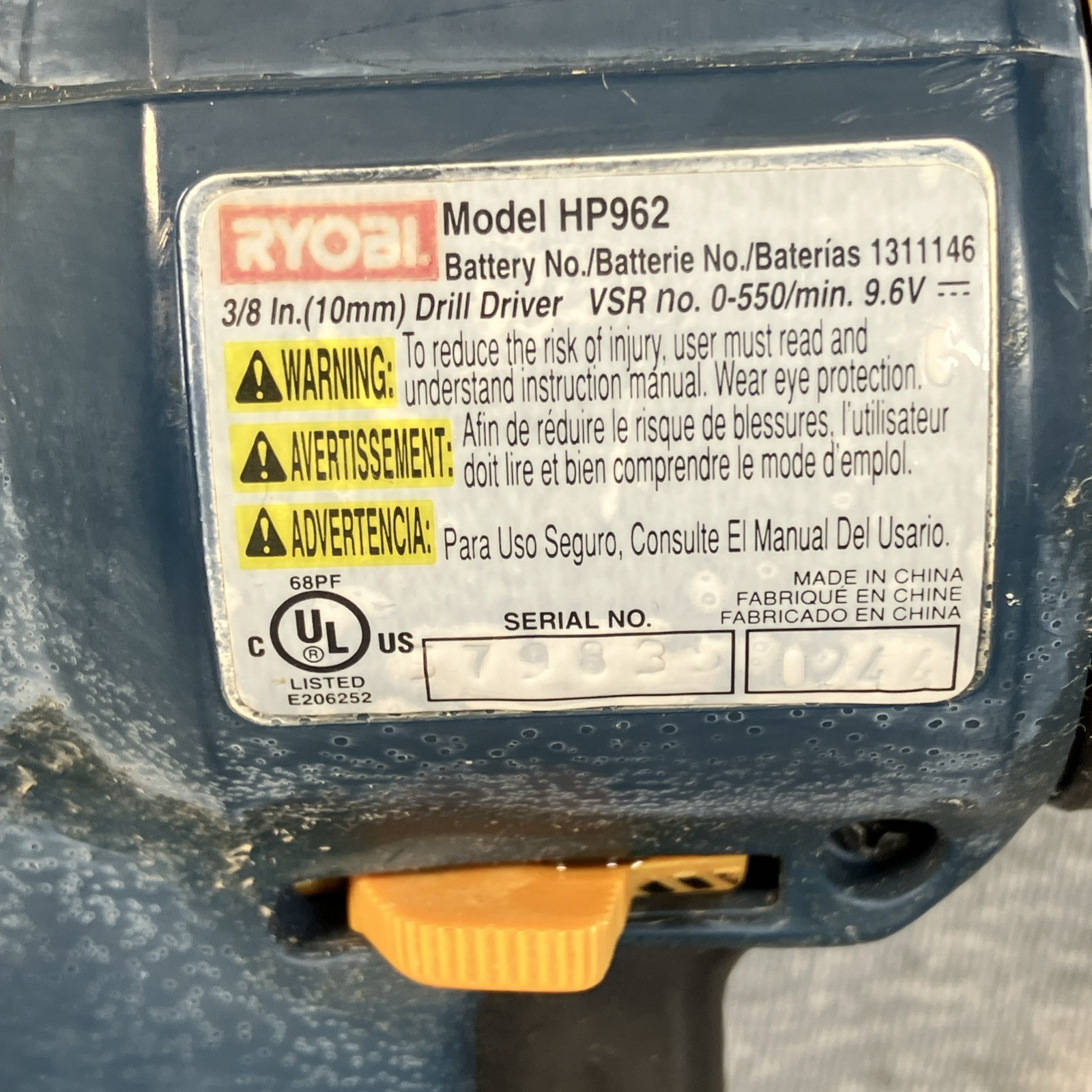 RYOBI – 9.6V Cordless 3/8&Prime; Drill Driver – HP962 – Drill Only Used Tested Works