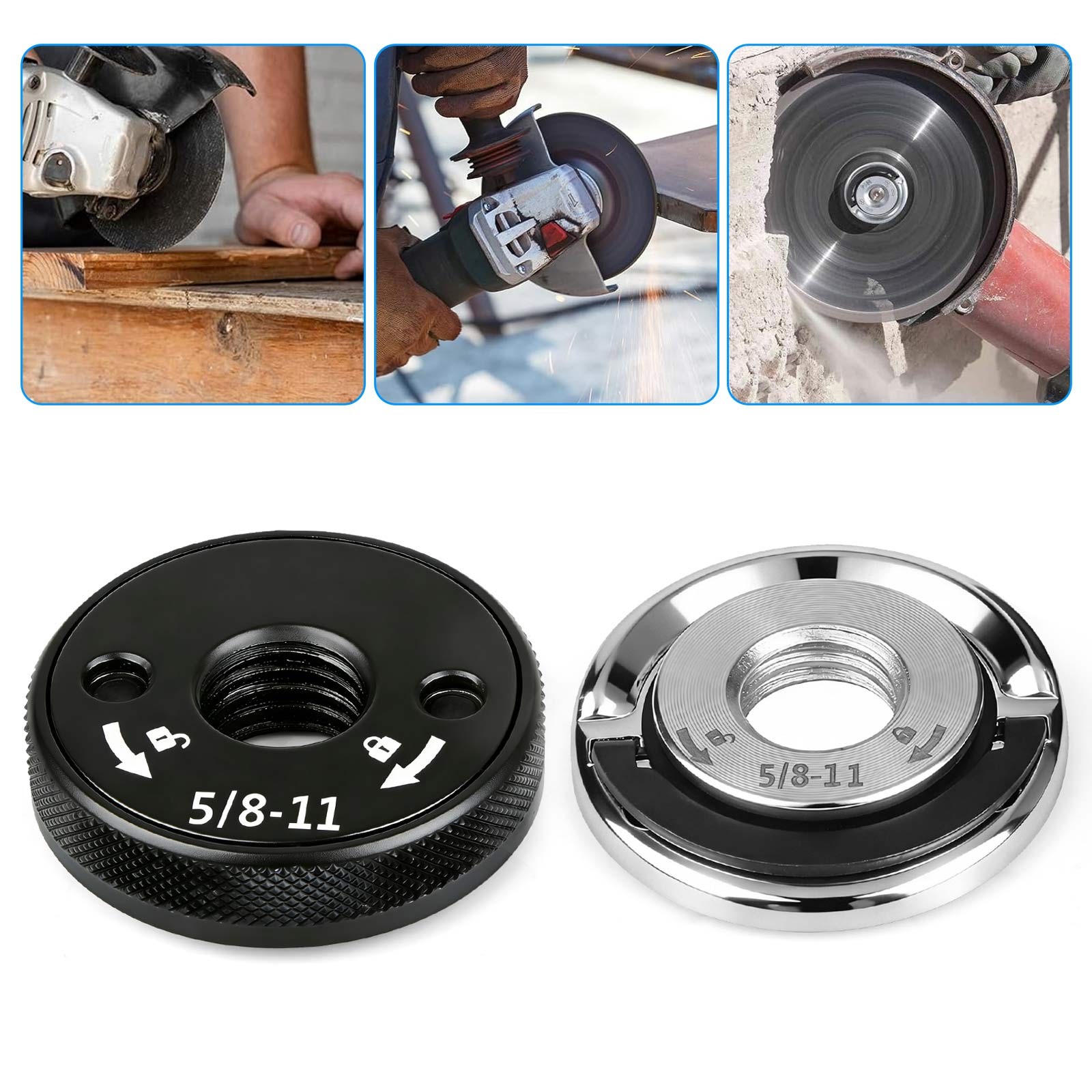 2pcs 4-1/2&Prime;-9&Prime;Angle Grinder Flange Nut 5/8&Prime;-11 Quick Release Locking Arbor Nut