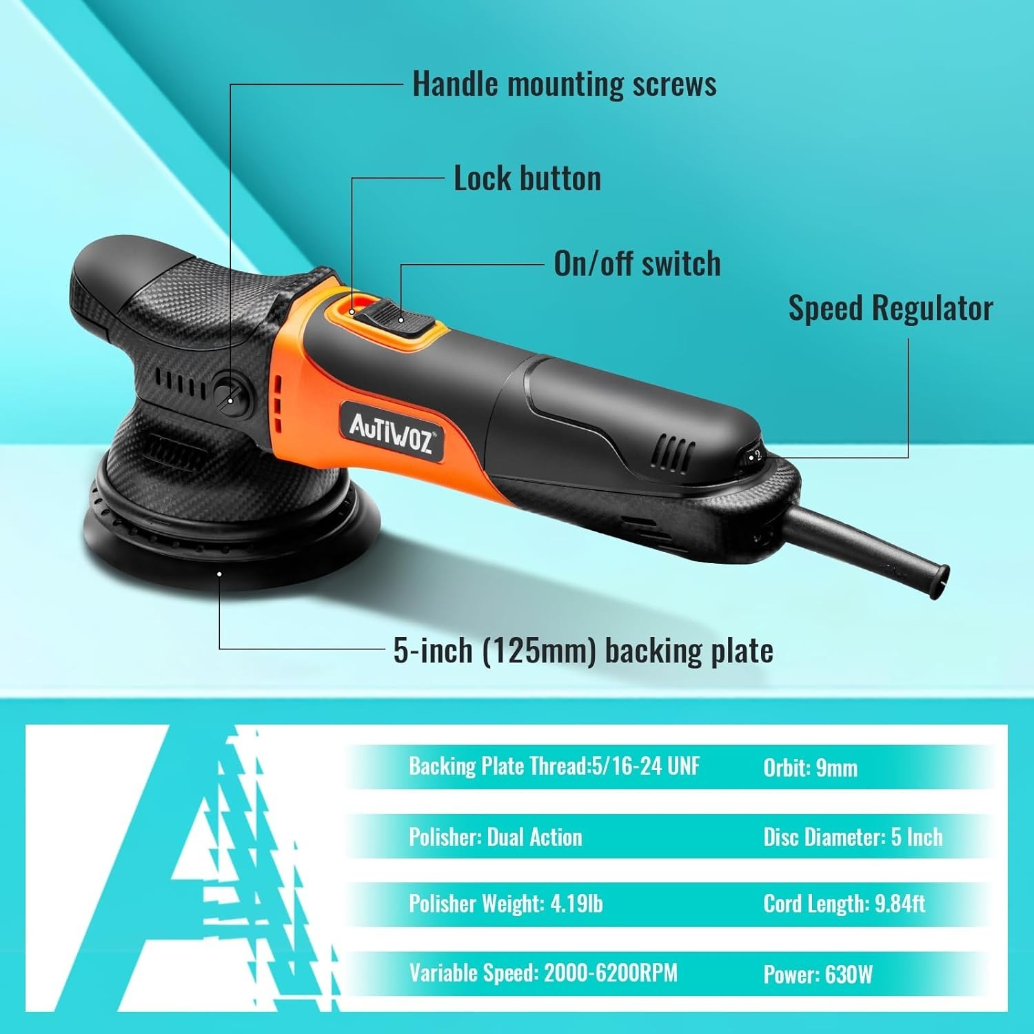 5 Inch Auto Polisher for Car Detailing and Polishing Black and Orange