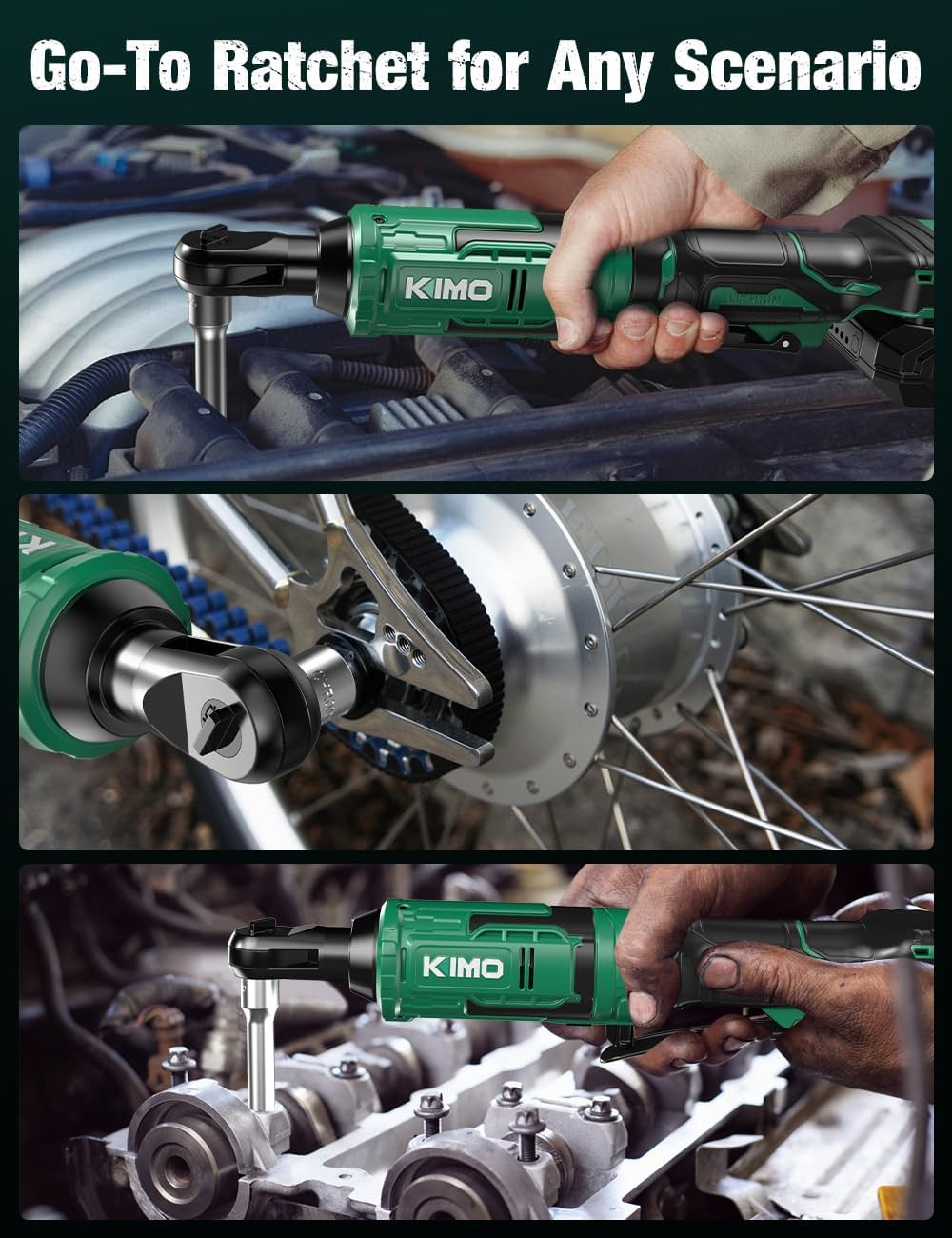 KIMO 20V Cordless Ratchet Wrench 1/2&Prime;, 74Ft-Lbs 400RPM Electric Ratchet Wrench S