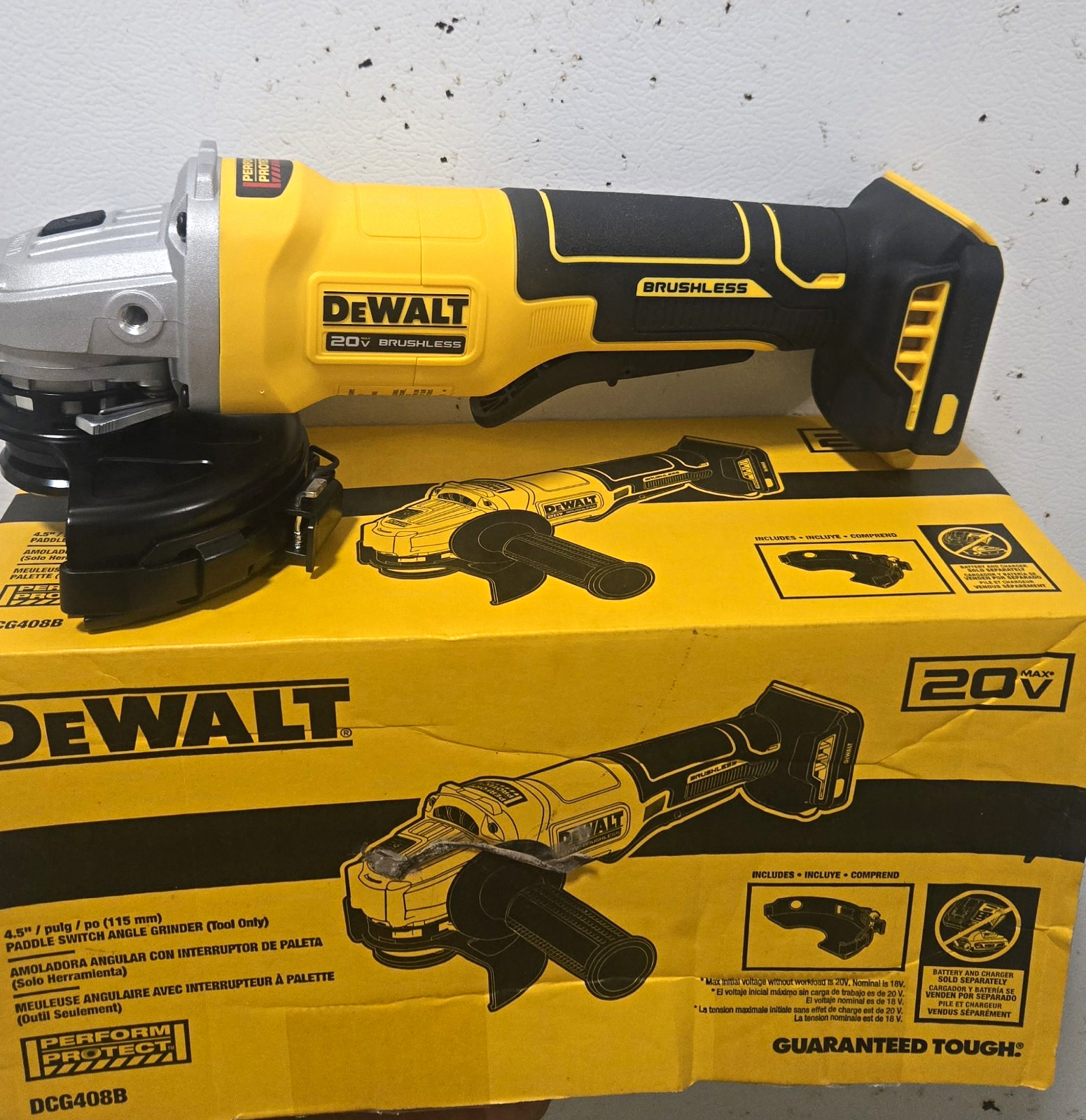 DEWALT DCG408B 20V MAX Brushless 4-1/2 in Paddle Switch Angle Grinder Tool Only