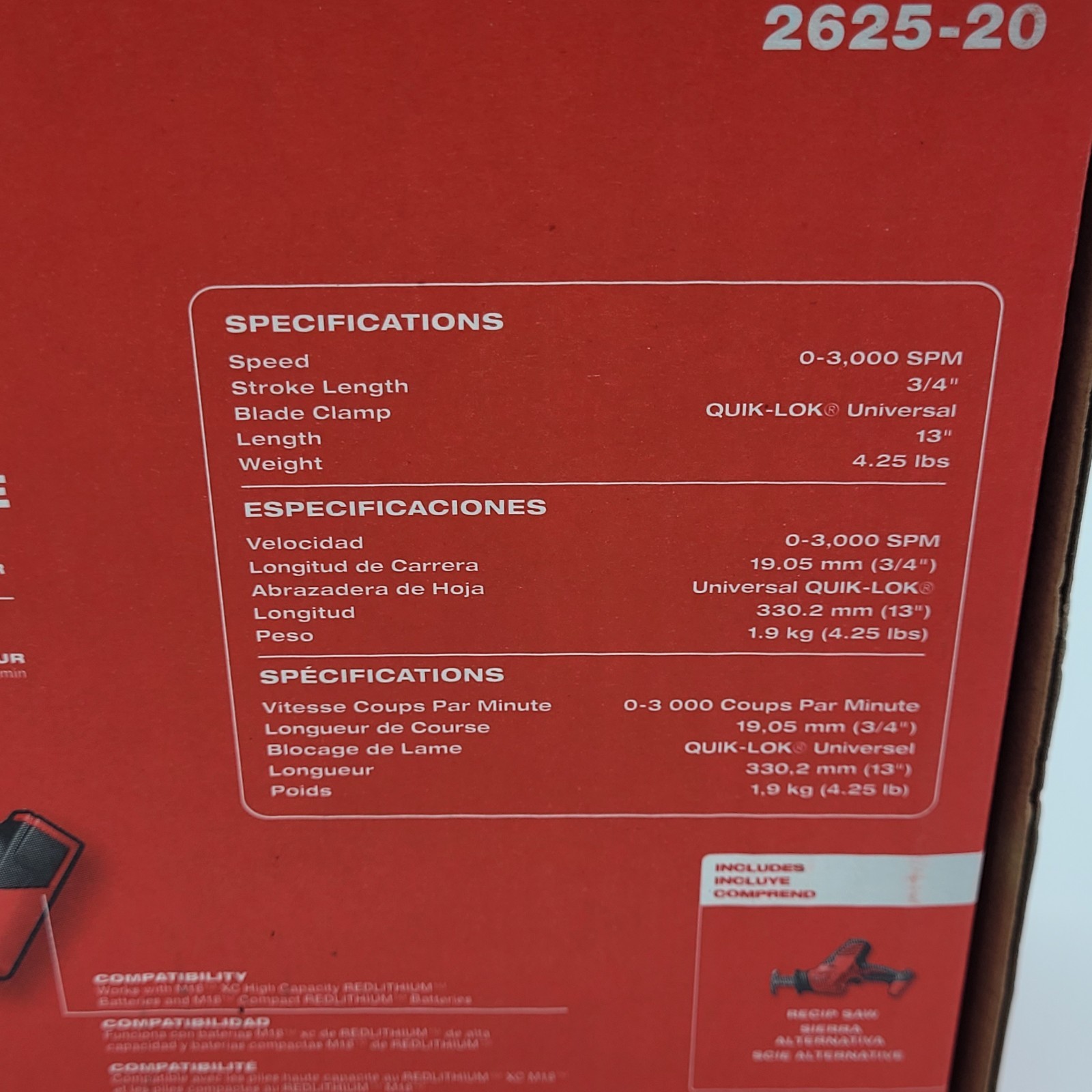 Milwaukee 2625-20 M18 Hackzall Recip Saw (Tool Only)