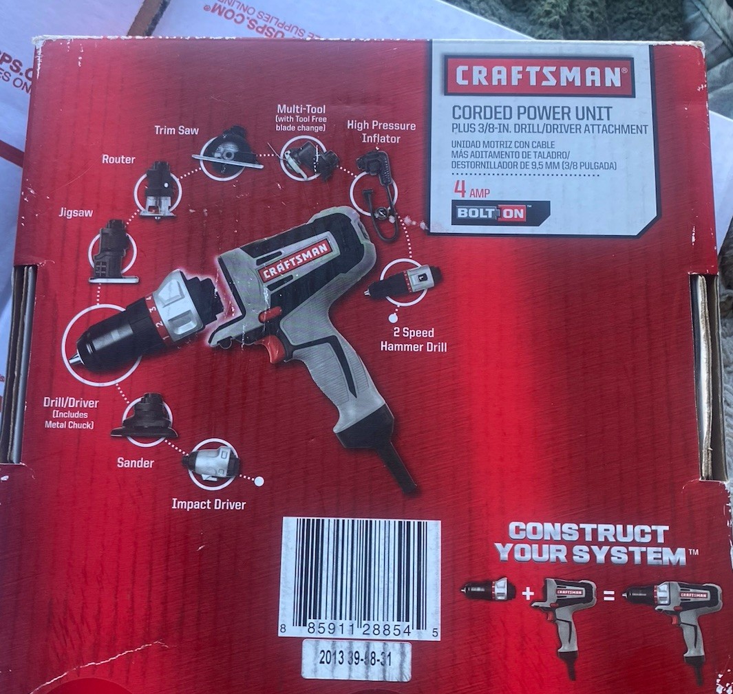 Craftsman Corded 4 Amp Bolt On Drill , New In Box 100 Piece Bit Set