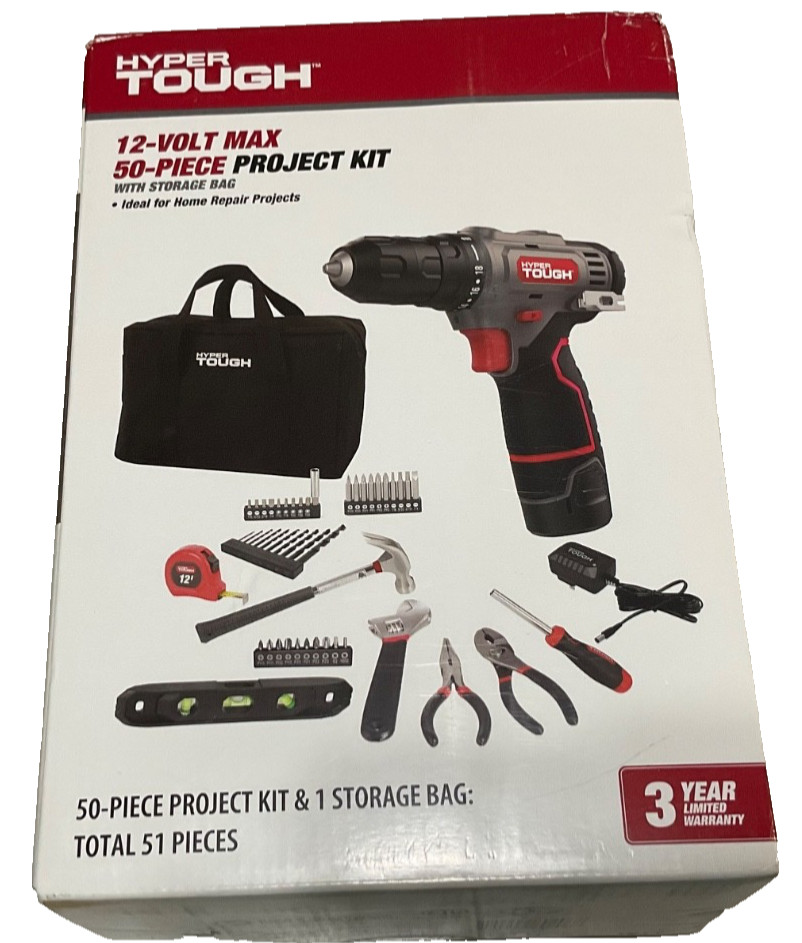 Hyper Tough 12 Volt Max 50 Piece Project Kit Drill Tools w/Storage Bag *New Sale