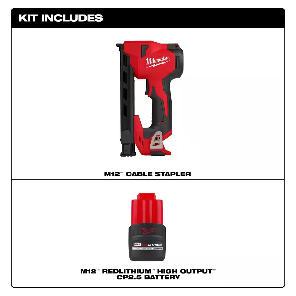 M12 12-Volt Lithium-Ion Cordless Cable Stapler W/Cp High Output 2.5 Ah Battery P