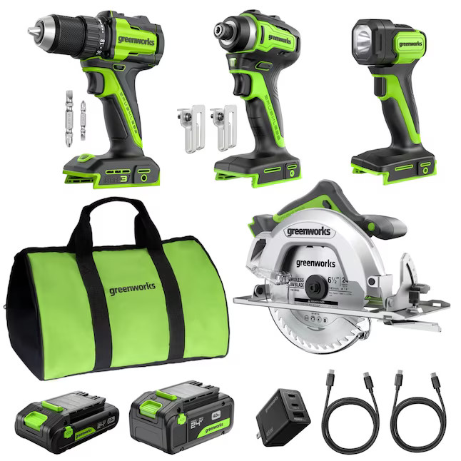 Greenworks 24-volt 4 -Tool Brushless Power Tool Combo Kit with Soft Case ( 2 -Ba