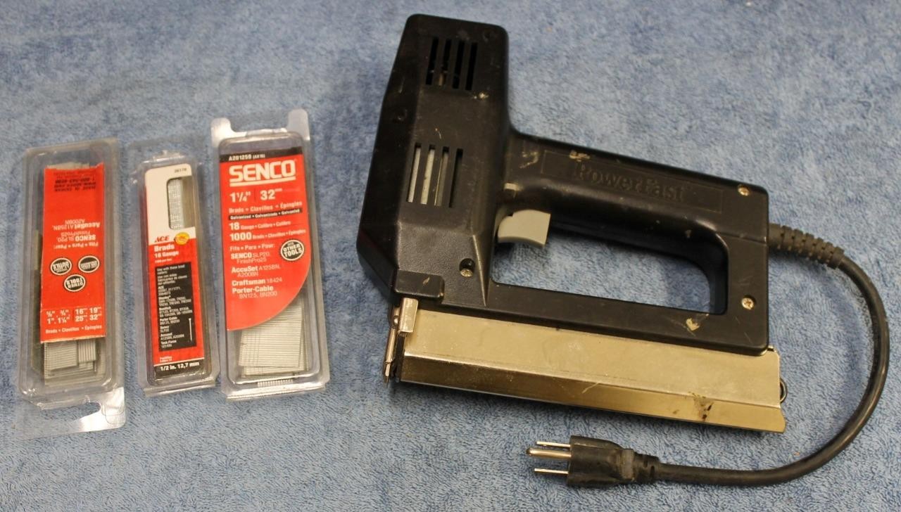 PowerFast 120v AC Electric Heavy Duty Nail Gun +LOTS of Brads! TESTED! #32003