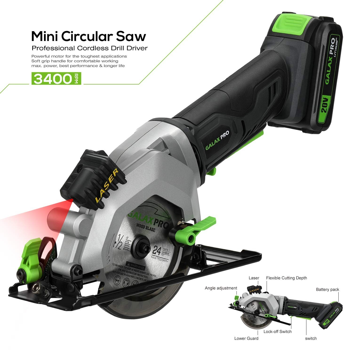 Compact 4-1/2&Prime; Mini Circular Saw with 2 Blades & Vacuum Adapter – 3400 RPM Power