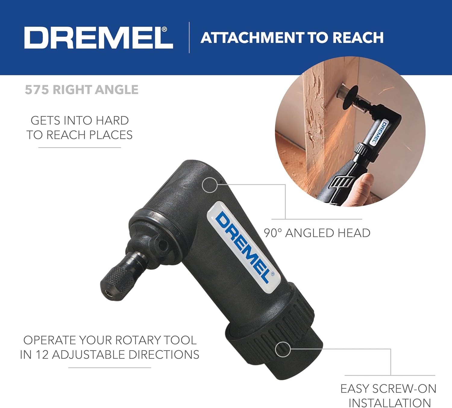 575 Right Angle Attachment for Rotary Tools, Angle Drill Attachment, Perfect for