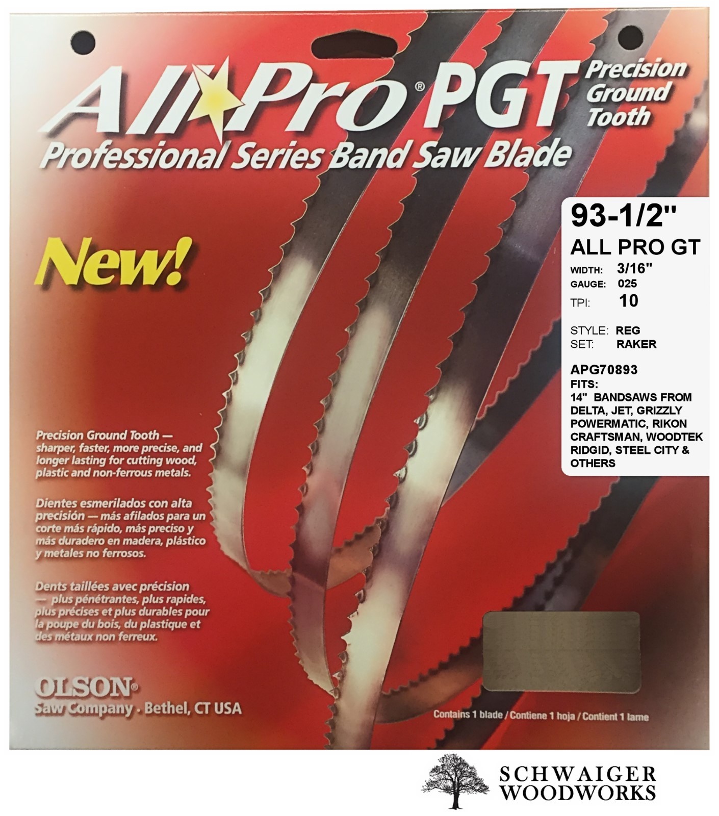 Olson All-Pro Band Saw Blade 93-1/2&Prime; inch x 3/16&Prime; 10TPI, 14&Prime; Delta, JET, Grizzly