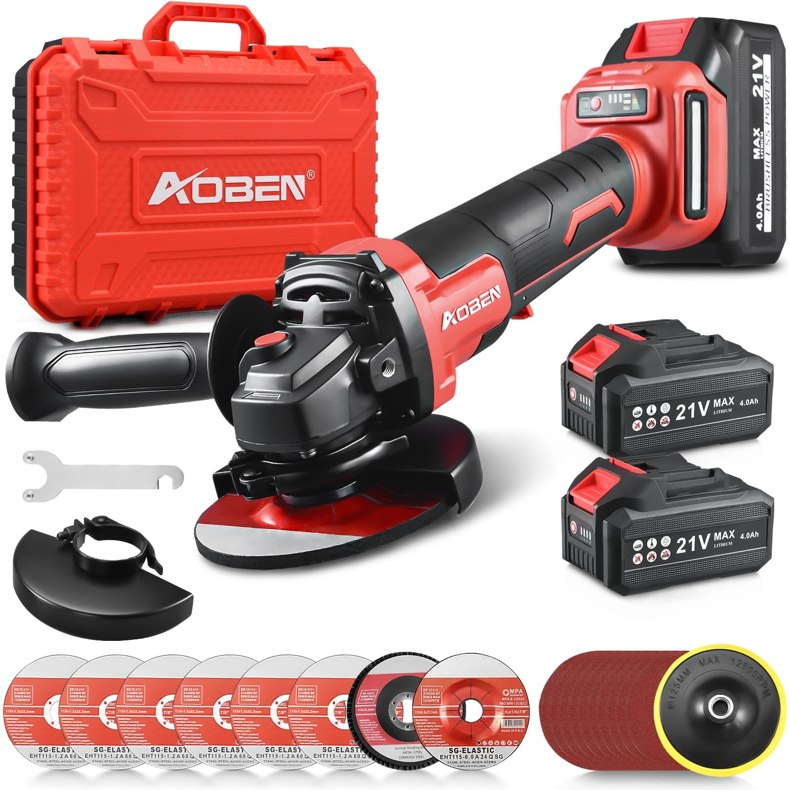 AOBEN 21V Cordless Angle Grinder Tool, 4-1/2 Inch Power Brushless Cut Off Gri…